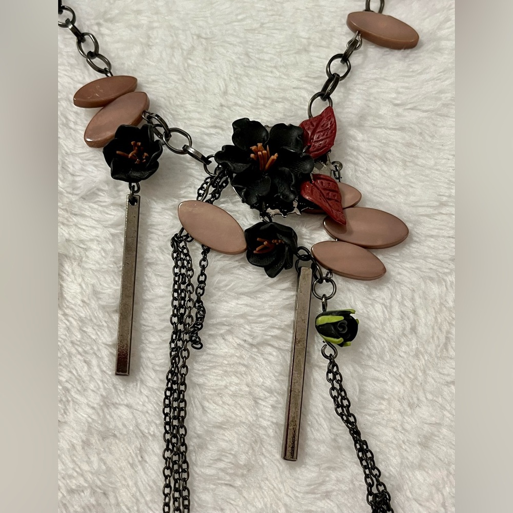 COPY - Sculpted Floral Mixed Media Asymmetrical Necklace